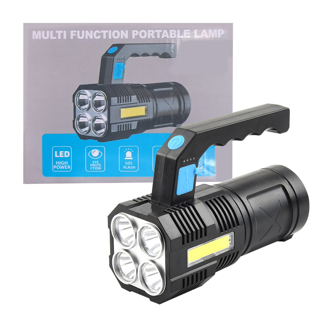 LED Flashlight: USB Rechargeable Torch with COB Spotlight, Ideal for Camping, High Lumens, Emergency Lamp, 4 Modes, Waterproof Work Light
