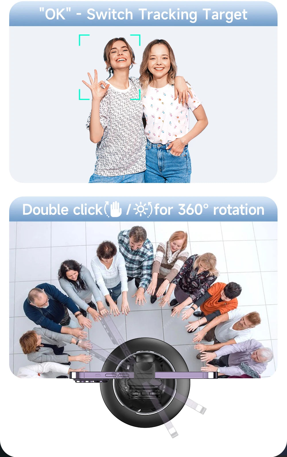 Selfieshow P03 Gimbal Stabilizer 360 Rotation Follow Focus Auto Face Tracking Tripod Desktop Cell Phone Holder for Live/Photo