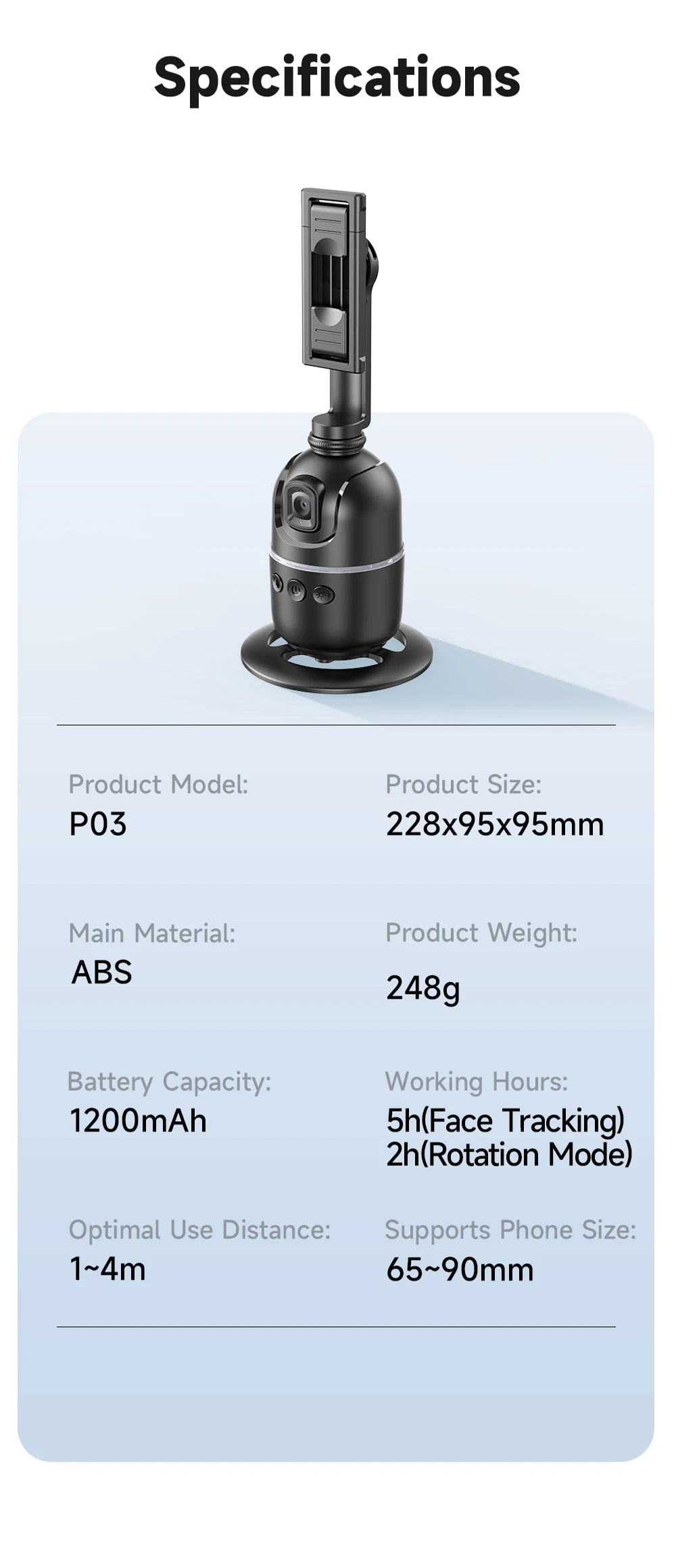 Selfieshow P03 Gimbal Stabilizer 360 Rotation Follow Focus Auto Face Tracking Tripod Desktop Cell Phone Holder for Live/Photo