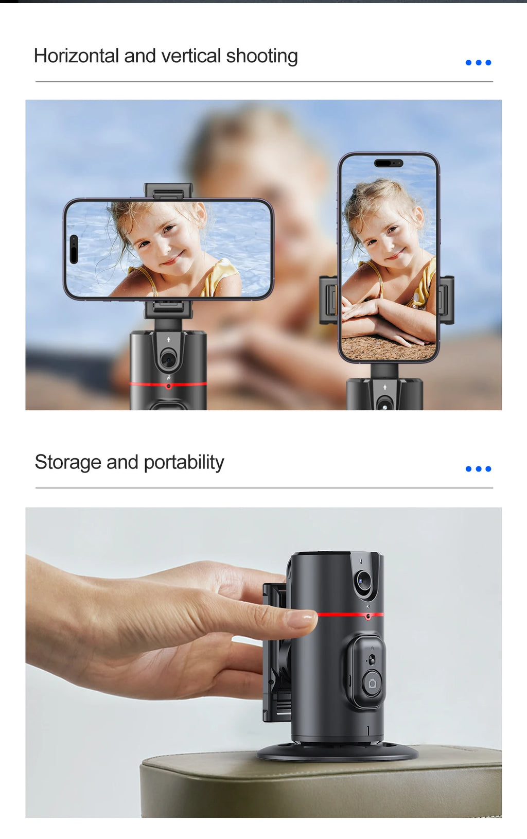 Selfieshow P02 Gimbal 360 Rotation AI Automatic Tracking Shooting Stabilizer Detachable Phone Clip Mini Selfie Stick PhoneHolder