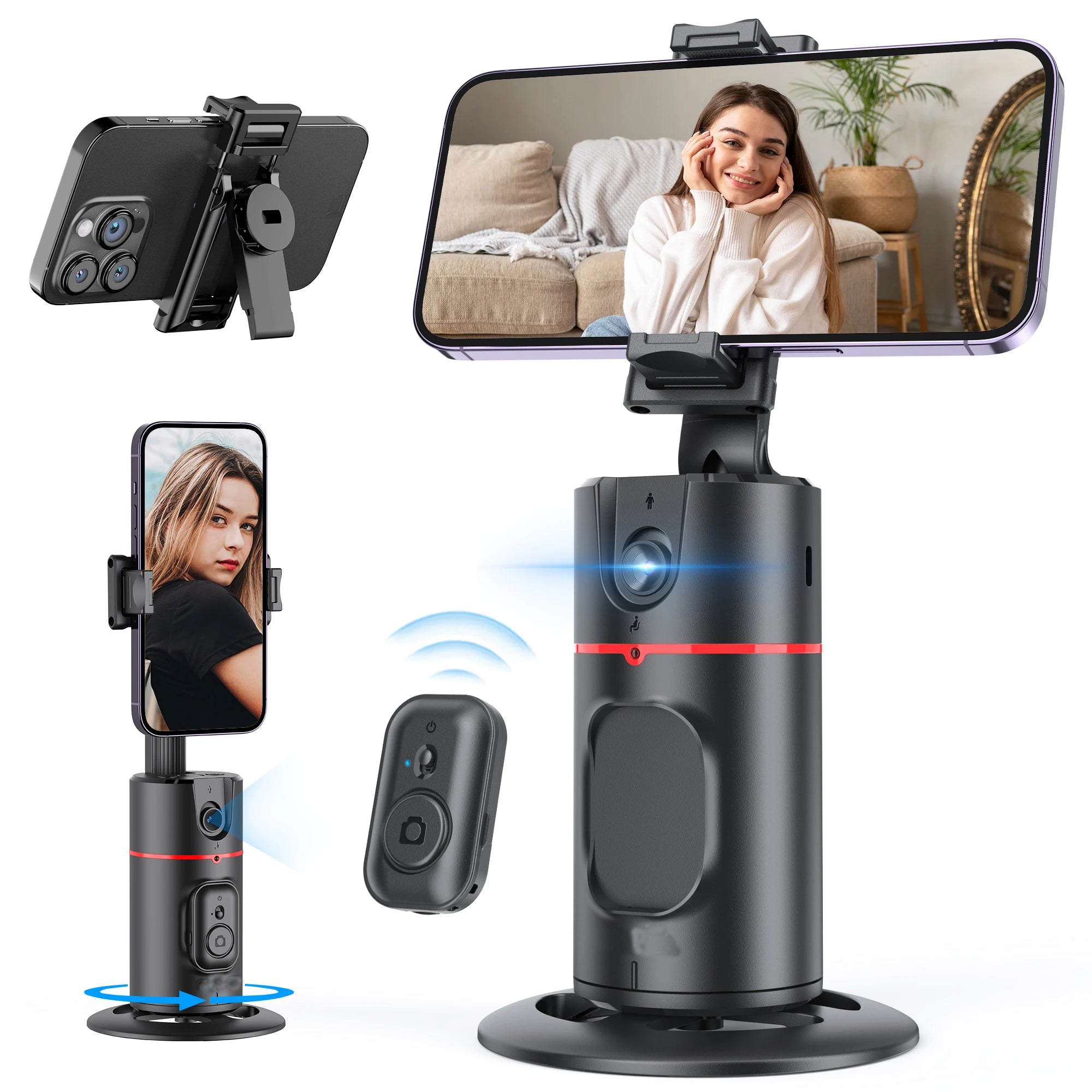 Selfieshow P02 Gimbal 360 Rotation AI Automatic Tracking Shooting Stabilizer Detachable Phone Clip Mini Selfie Stick PhoneHolder