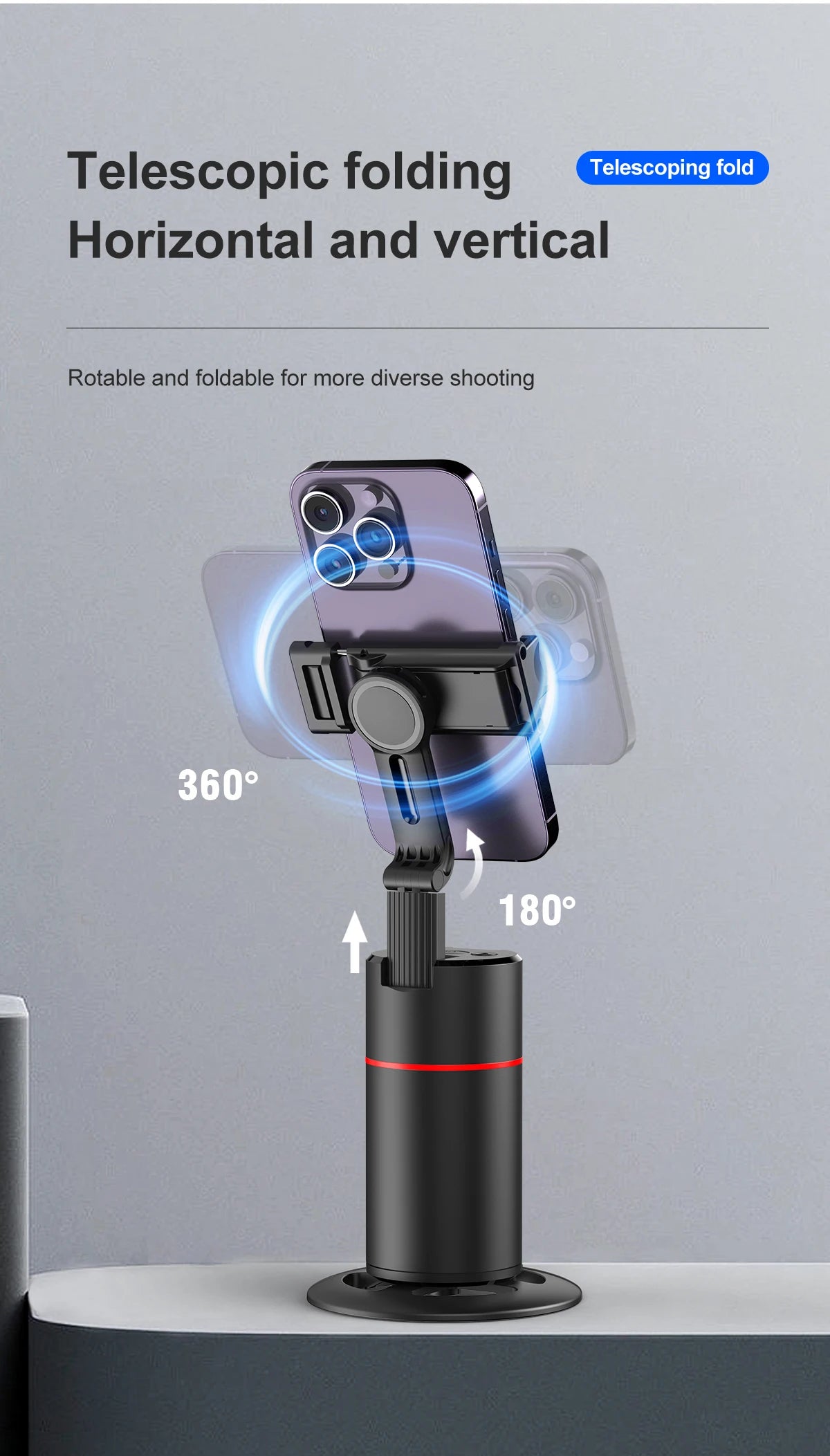 Selfieshow P02 Gimbal 360 Rotation AI Automatic Tracking Shooting Stabilizer Detachable Phone Clip Mini Selfie Stick PhoneHolder