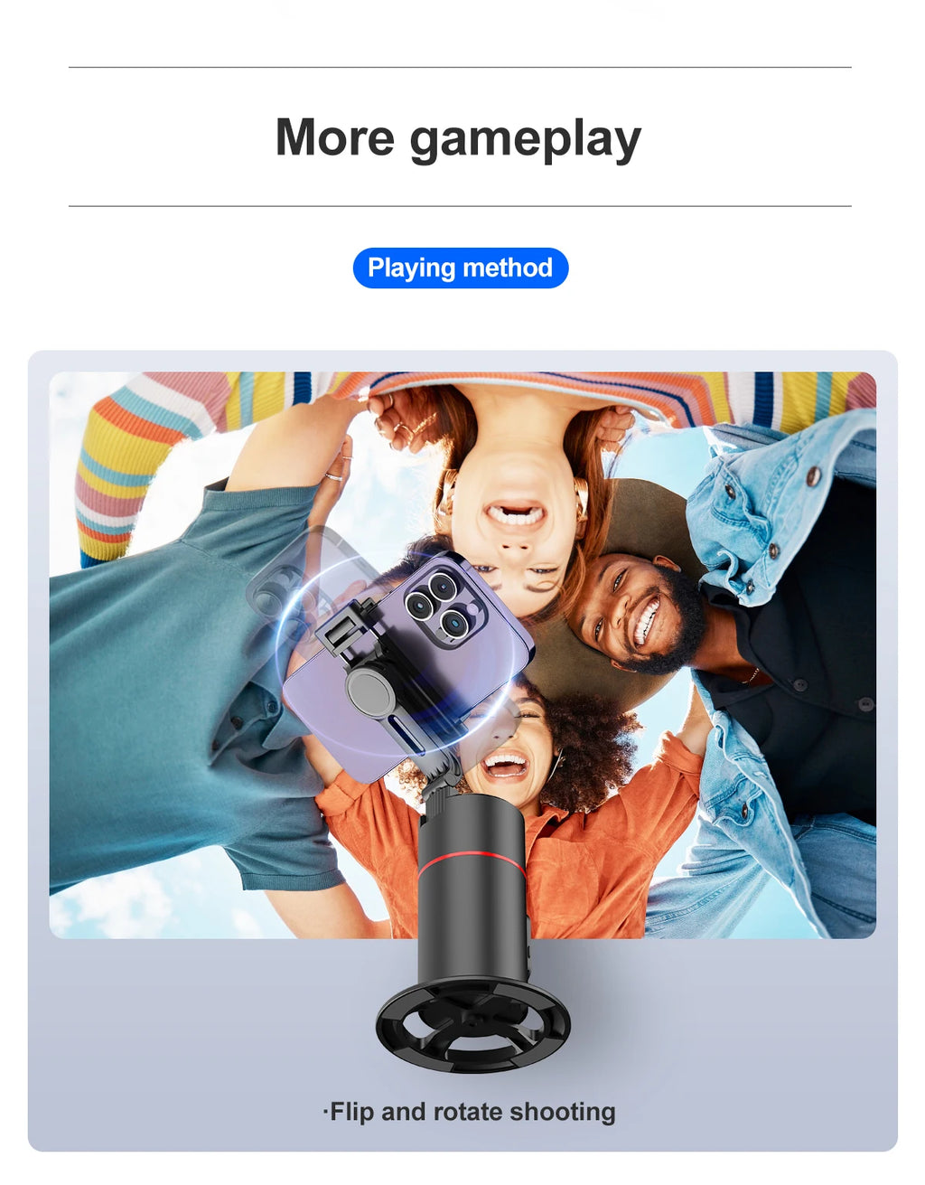Selfieshow P02 Gimbal 360 Rotation AI Automatic Tracking Shooting Stabilizer Detachable Phone Clip Mini Selfie Stick PhoneHolder