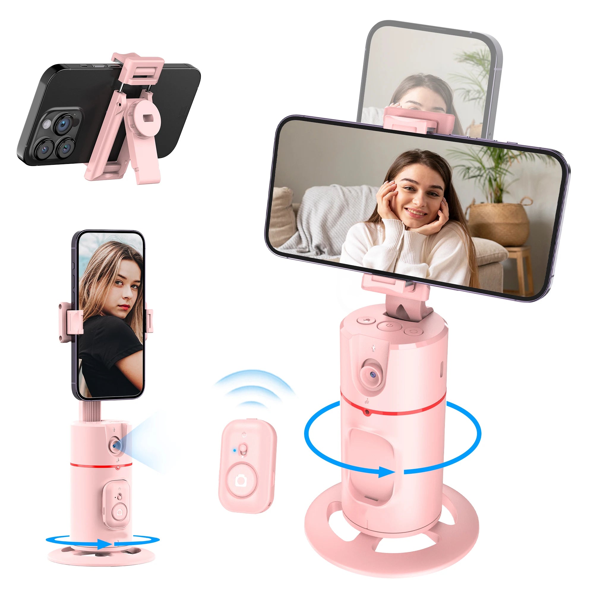 Selfieshow P02 Gimbal 360 Rotation AI Automatic Tracking Shooting Stabilizer Detachable Phone Clip Mini Selfie Stick PhoneHolder