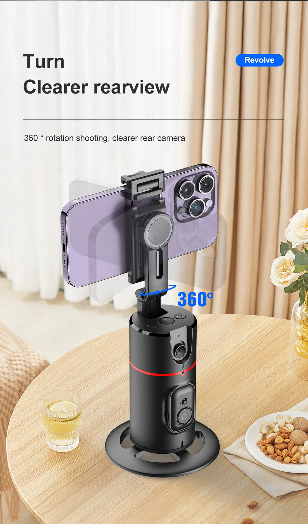 Selfieshow P02 Gimbal 360 Rotation AI Automatic Tracking Shooting Stabilizer Detachable Phone Clip Mini Selfie Stick PhoneHolder