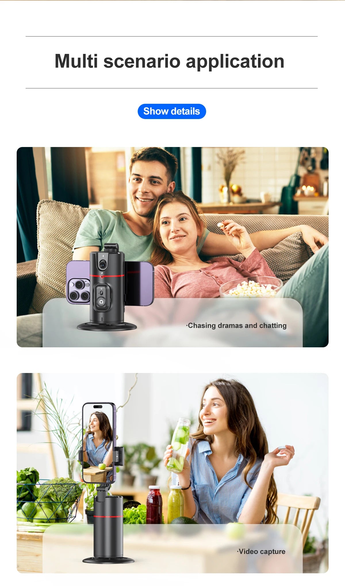 Selfieshow P02 Gimbal 360 Rotation AI Automatic Tracking Shooting Stabilizer Detachable Phone Clip Mini Selfie Stick PhoneHolder