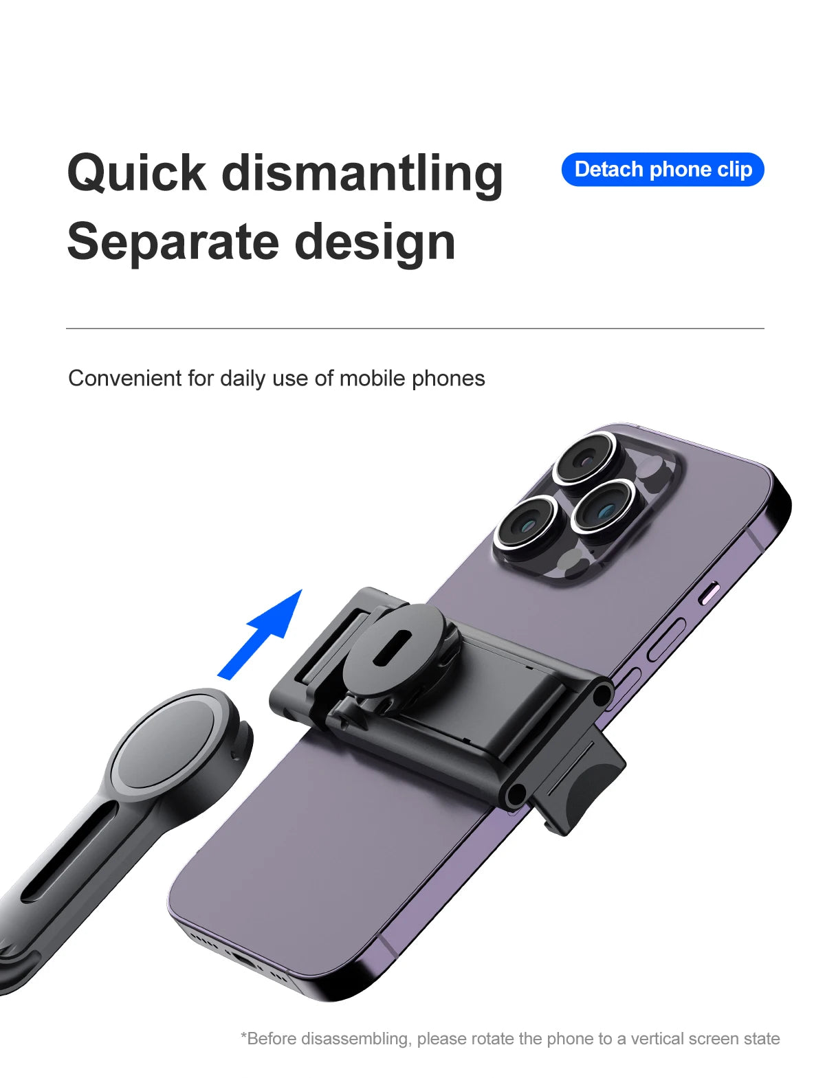 Selfieshow P02 Gimbal 360 Rotation AI Automatic Tracking Shooting Stabilizer Detachable Phone Clip Mini Selfie Stick PhoneHolder
