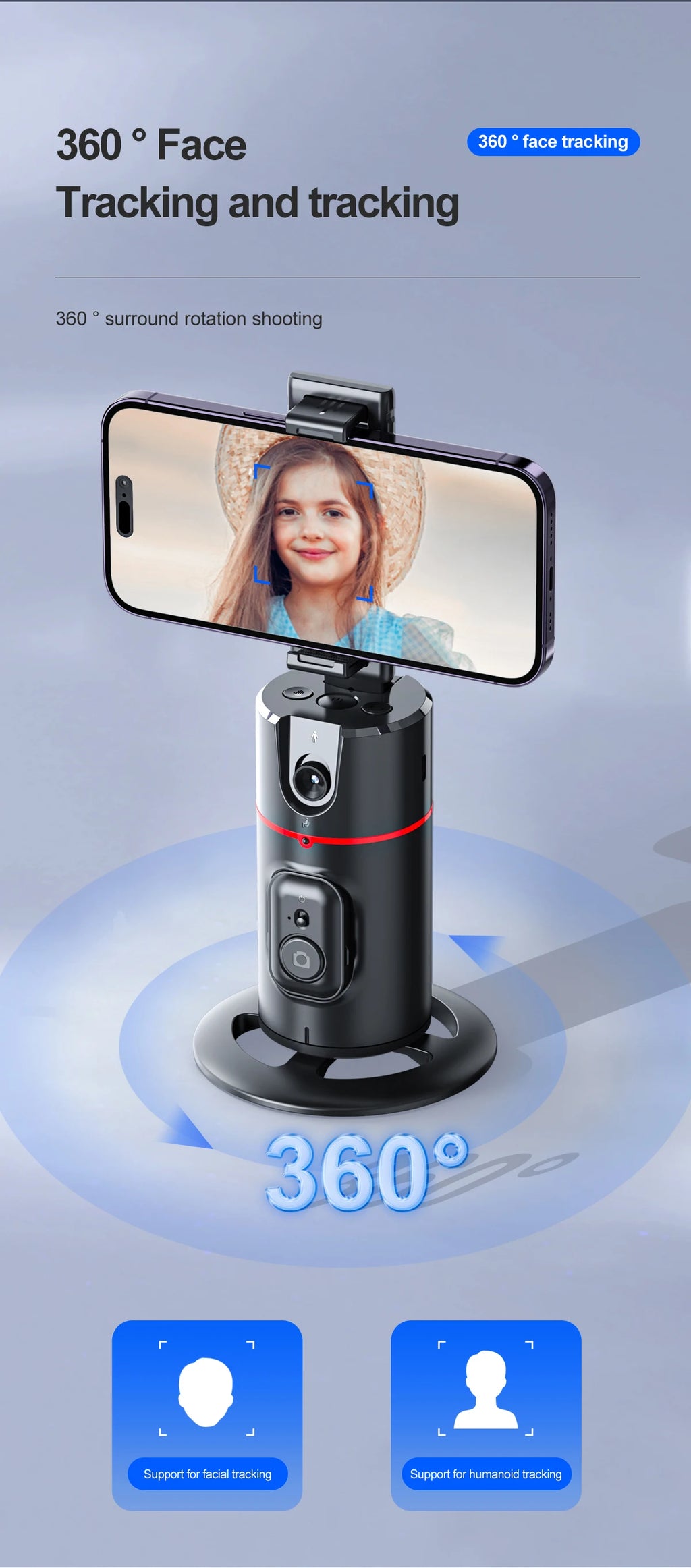 Selfieshow P02 Gimbal 360 Rotation AI Automatic Tracking Shooting Stabilizer Detachable Phone Clip Mini Selfie Stick PhoneHolder