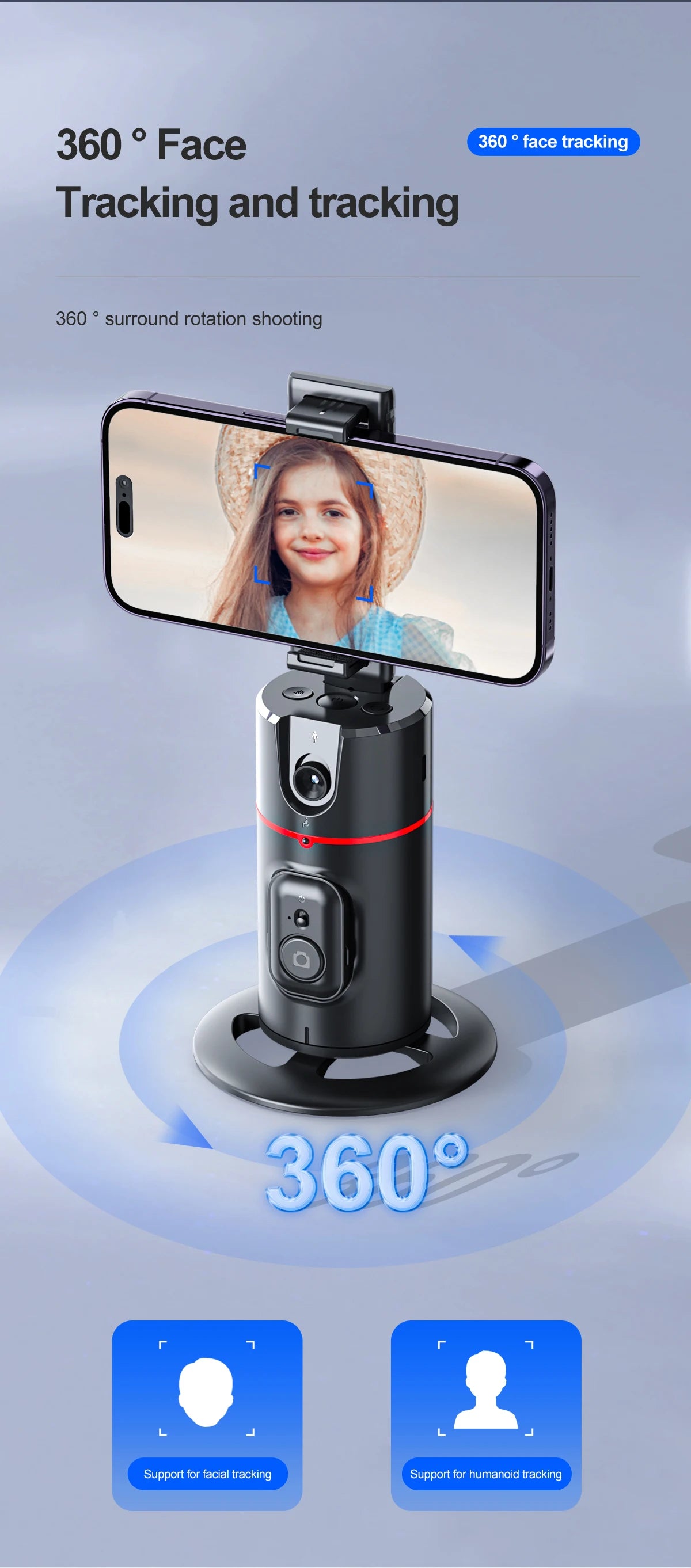 Selfieshow P02 Gimbal 360 Rotation AI Automatic Tracking Shooting Stabilizer Detachable Phone Clip Mini Selfie Stick PhoneHolder
