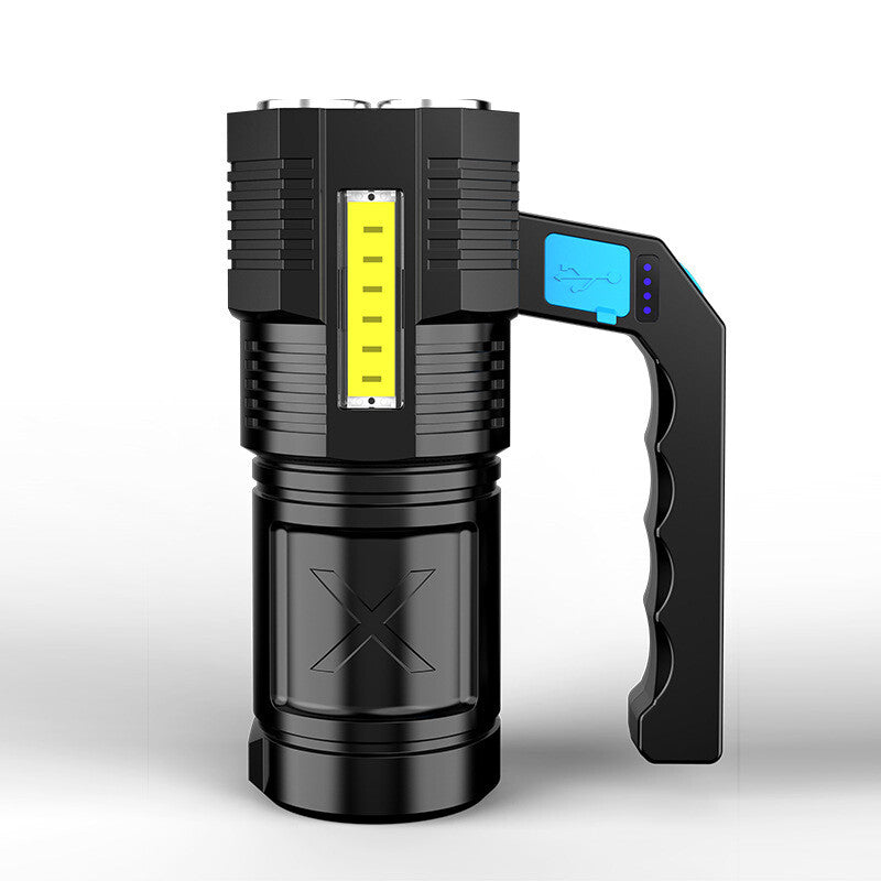 LED Flashlight: USB Rechargeable Torch with COB Spotlight, Ideal for Camping, High Lumens, Emergency Lamp, 4 Modes, Waterproof Work Light